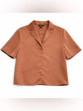 House of Harlow 1960 Bronze Satin Cropped Blouse Button Front Small